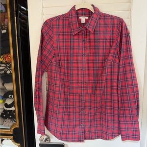 J. Crew Red and Navy Plaid Button-Down Shirt